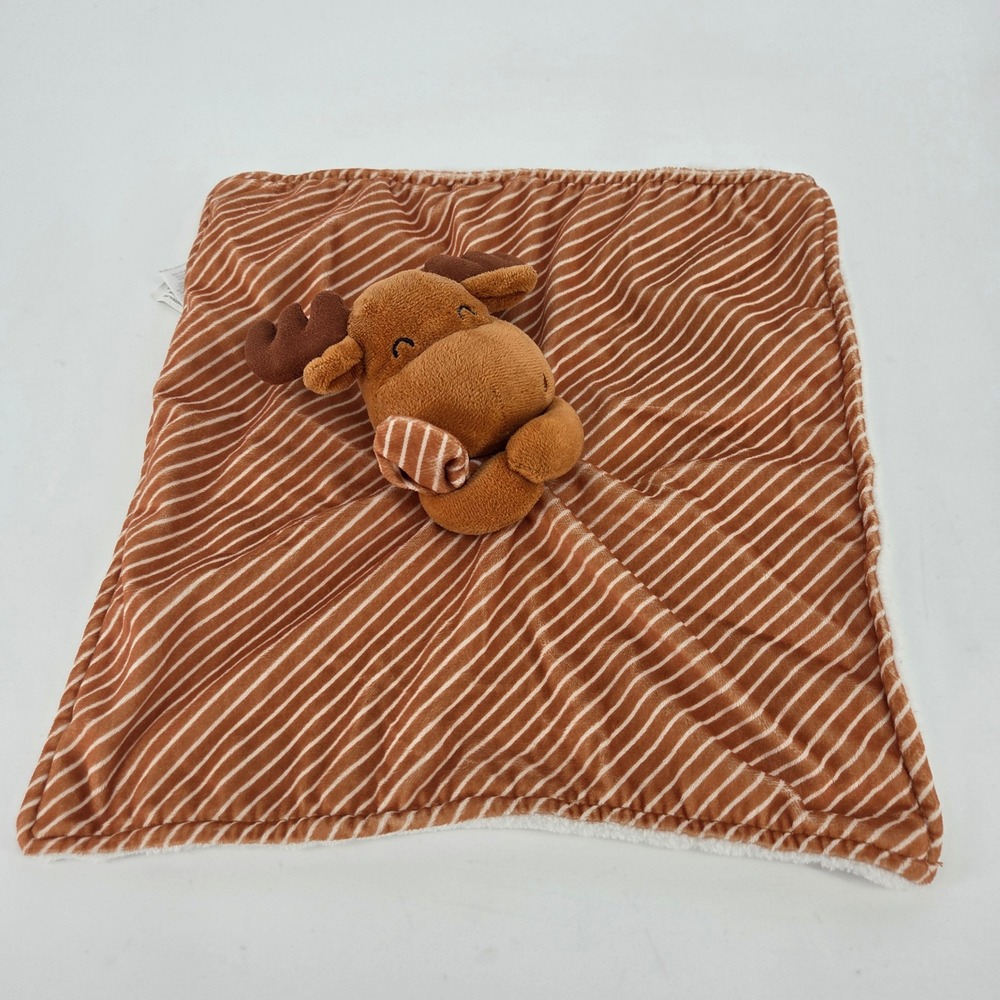 Just One You Carters Moose Baby Security Blanket Brown White Striped Lovey Plush